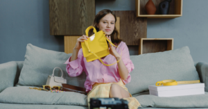 Young Lady Displaying Her Products