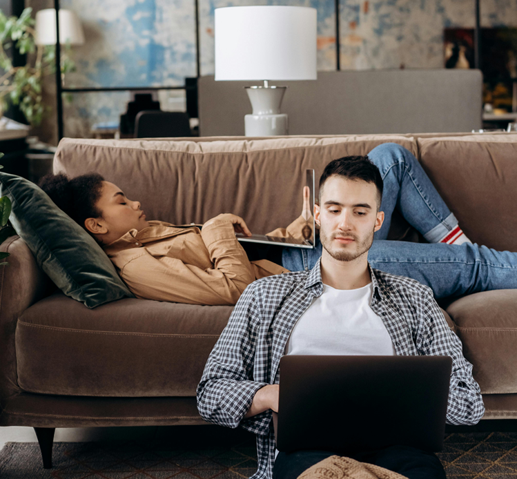 Man Woman On their laptops