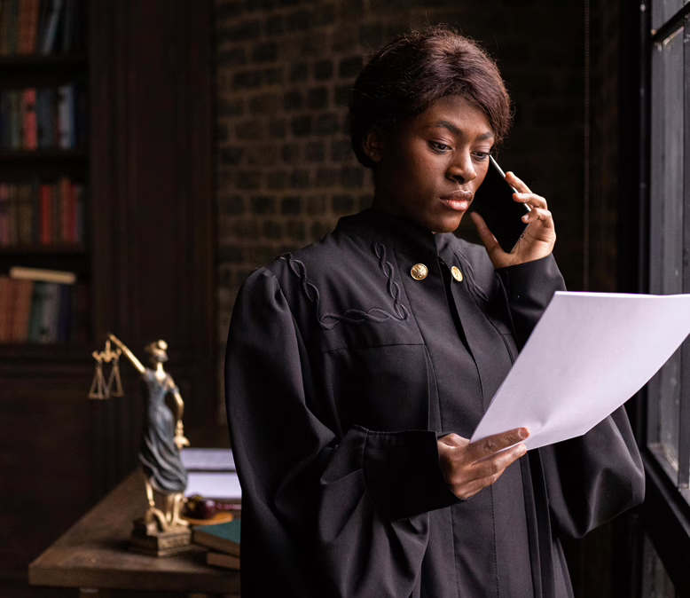 Avocate Black Lady MWD Debout lisant un document